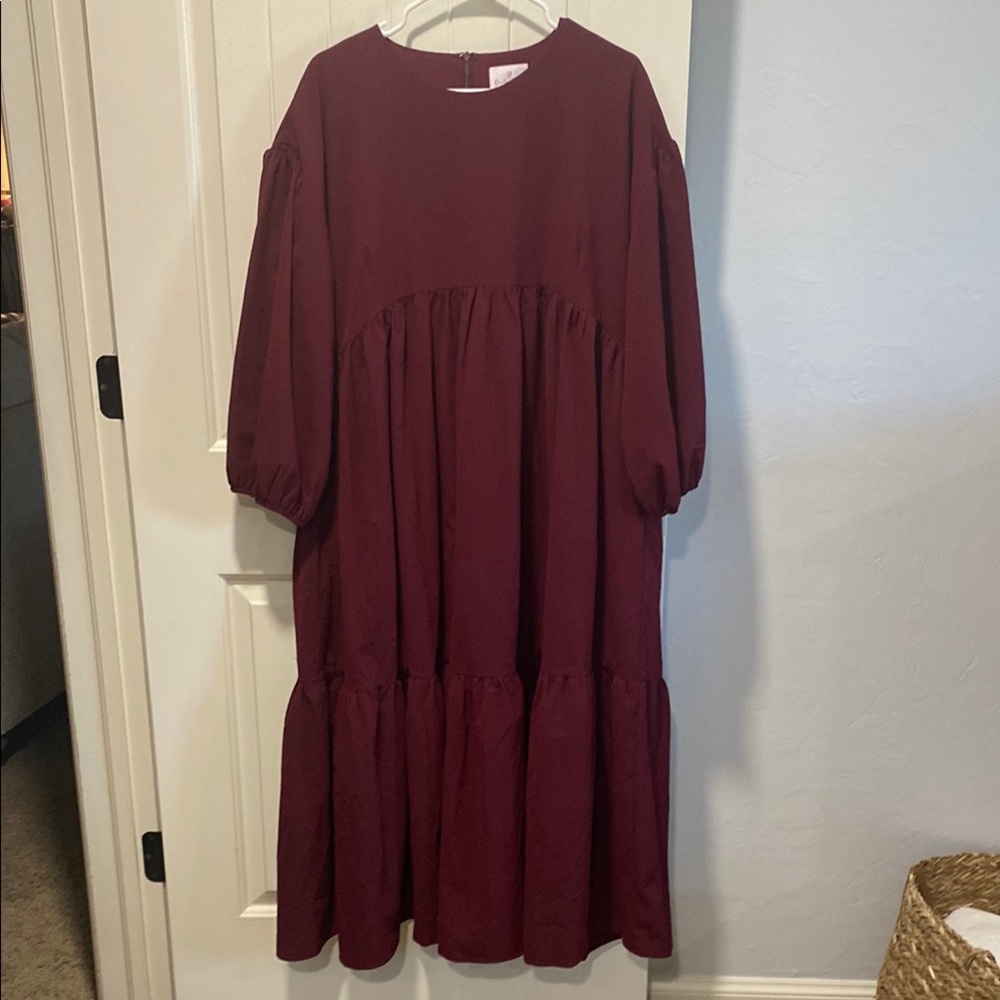 Dainty Jewells Red Tiered Dress with Puff Sleeves. Worn one time